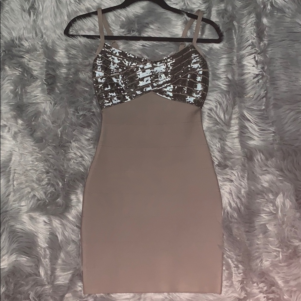 Guess Sequin Top Taupe Bandage Dress